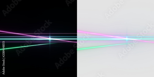 Foto Colorful light beams cross on a transparent background showing bright lines in g