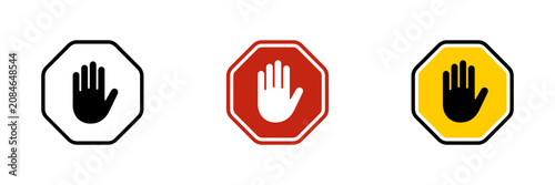 Stop hand traffic sign icons
