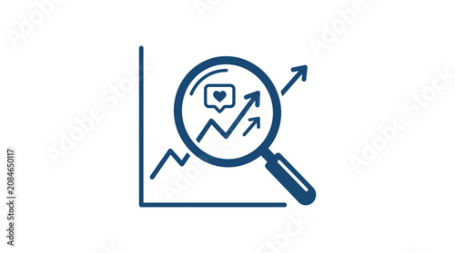 Business analysis, finance icons, magnifying glass, growth chart, vector illustration