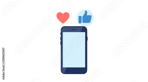 Social media, mobile phone, like, love, icon set, vector graphics