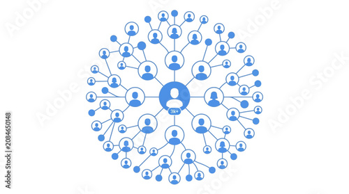 Social network, people connections, community links, blue icons