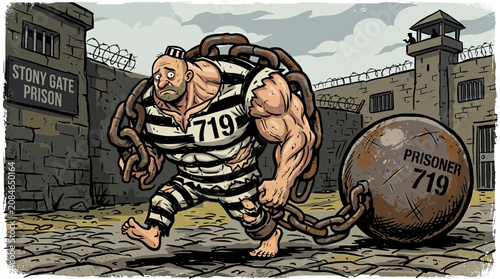 Muscular man in prison uniform.