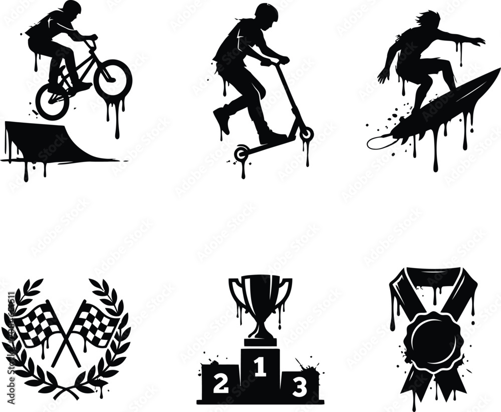 Obraz premium Silhouette of extreme sports and awards