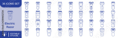 Konstfotografi Electric Razor Vector Outline Icons Set – Shaver, Men’s Grooming Device, Beard T