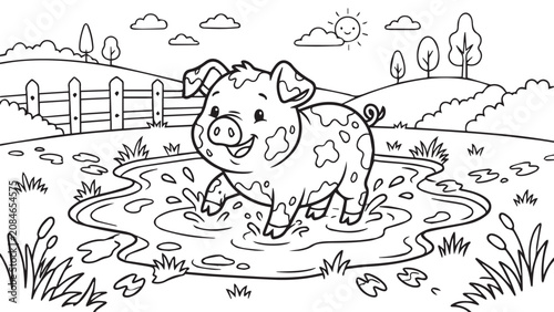 Canvas Print Pig_playing_in_mud_