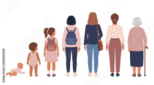Female life cycle stages from infant to elderly woman