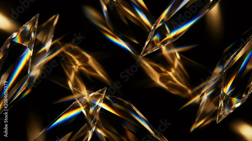 Abstract background with crystal glass refraction and golden light flares
