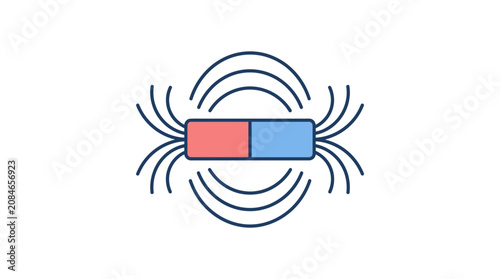 Konstfotografi Bar Magnet with Magnetic Field Lines Vector Illustration
