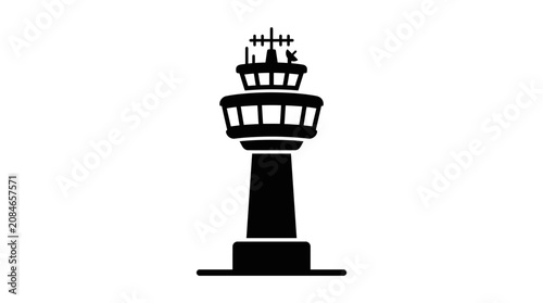 Air traffic control tower silhouette icon for aviation and travel.