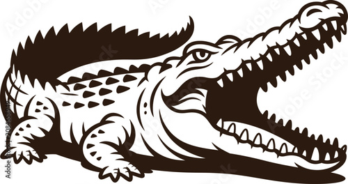 Obraz na płótnie Aggressive crocodile mascot vector, fierce alligator with open jaws and sharp te