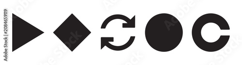 Schilderij op canvas Minimalist black geometric icons set including play button diamond shape circle and cyclic arrows