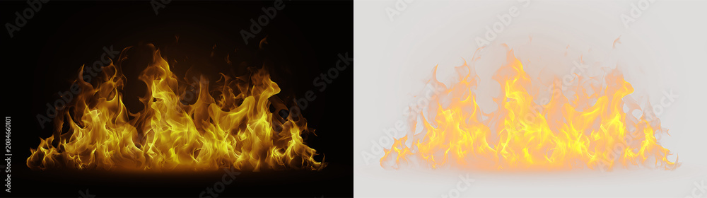Fototapeta premium Flames rising from a fire on a transparent background during a night scene