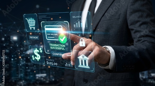Businessman interacting with a digital payment interface