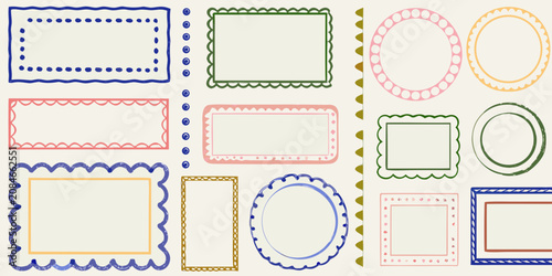 Bild auf Leinwand collection of colorful hand drawn frames on beige background rectangular frame o