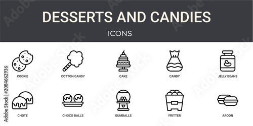 Schilderij op canvas Set of 10 outline Desserts and Candies icons for reports, landing pages and application screens