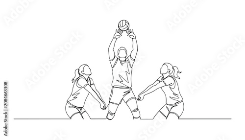 Foto Continuous Simple black line art drawing set of volley ball player in a minimalist style on a white background