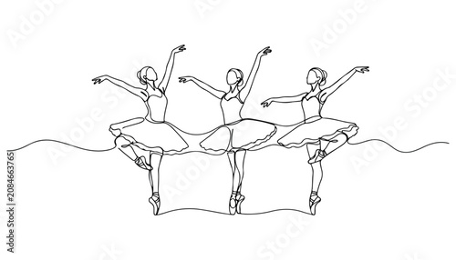 Foto Continuous Simple black line art drawing set of ballerina dancing in a minimalist style on a white background