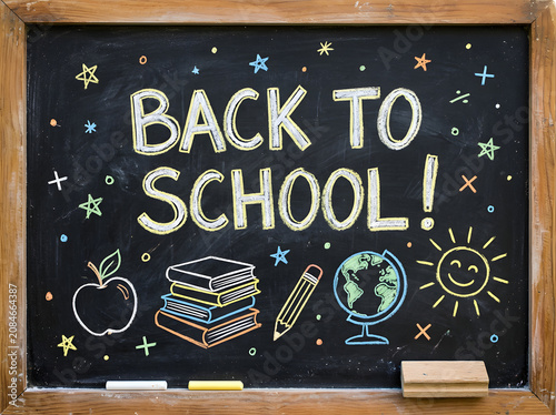 Back to school chalkboard with colorful isolated on a transparent background