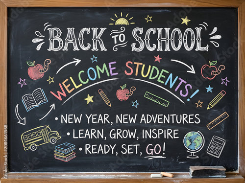 Back to school chalkboard with colorful hand-drawn isolated on a transparent background