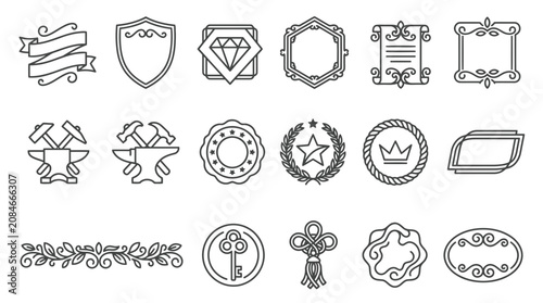 Canvastavla Antique heraldry icons and vintage crest elements for medieval branding and craft design