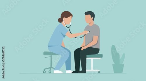 Quadro su tela Nurse examining male patient during medical check-up