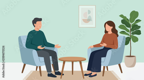 Bild auf Leinwand Man and woman in a therapy or counseling session, mental health concept