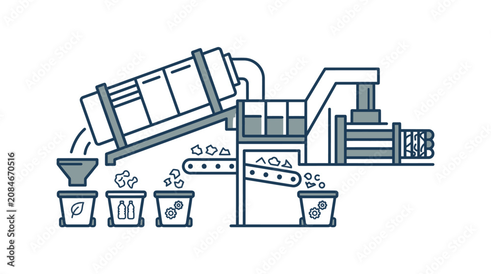 Obraz premium Industrial Waste Sorting Machine Vector Illustration