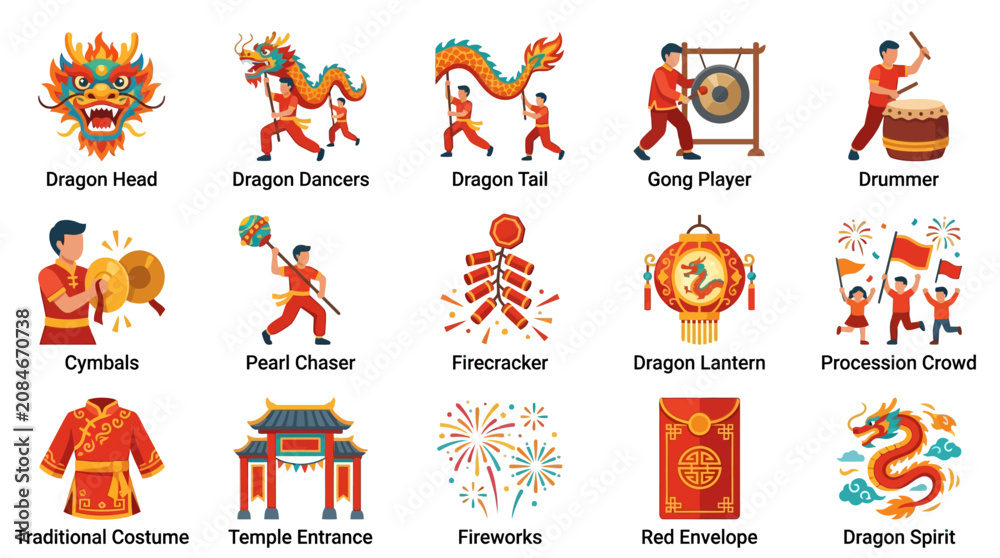 Fototapeta premium Chinese New Year Celebration Icon Set