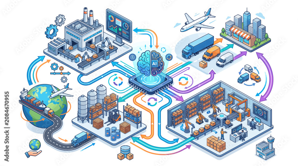 Fototapeta premium Colorful illustration of global connectivity and innovation concepts.