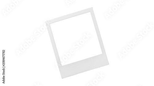 Blank Polaroid photo, white instant picture, empty square frame, gray border