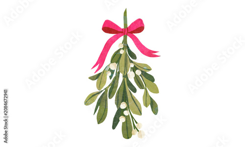 Foto Mistletoe with pink bow, festive decoration