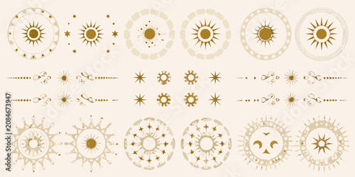 Cuadro en lienzo celestial gold dividers and circular frames featuring sunburst patterns ornament