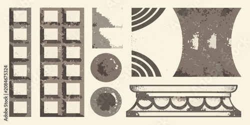 Photos Abstract geometric shapes and architectural elements distressed vector illustrat