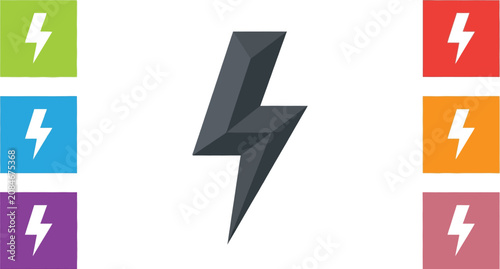 Set of colorful square icons featuring sharp geometric lightning bolt symbols on a transparent background