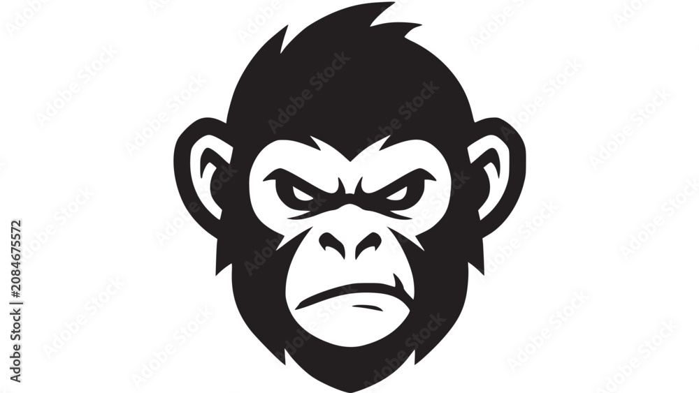 Naklejka premium Angry chimp head vector icon, creative monkey mascot brand identity