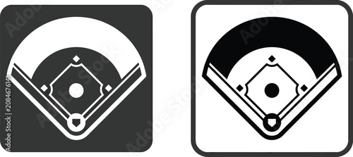 Two minimalist baseball field icons displayed in high contrast black and white square rounded frames
