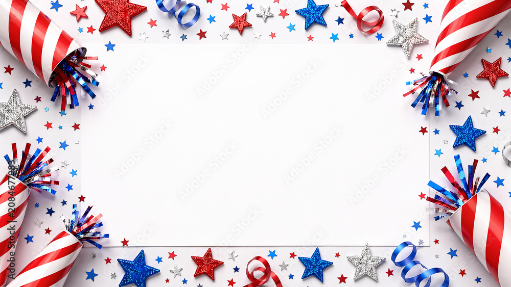 Obraz premium Patriotic party border featuring red white blue decorations