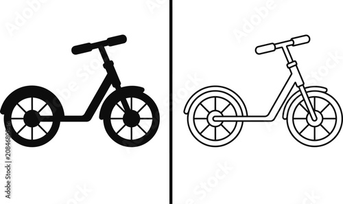 Tableau sur toile Scooter Kick Vehicle in Black and Outline Variations for Urban Transport or Recr