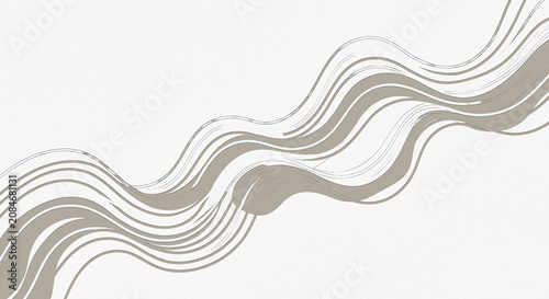 Bild auf Leinwand Abstract minimalist flowing wave lines in neutral taupe on a textured white back