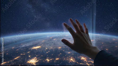 Celestial Touch: Earth and Stars Through a Window View