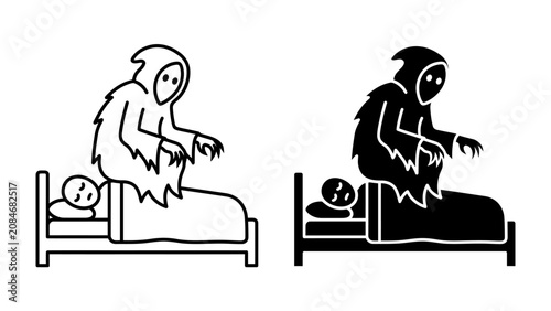 Canvastavla Nightmare Monster: A terrifying specter looms over a sleeping child, representing the fear and anxiety of a bad dream
