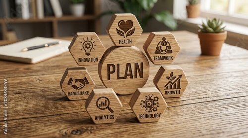 Business strategy planning concept with teamwork and goals icons