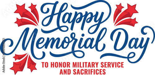 Foto Happy Memorial Day cursive typography text to honor military service and sacrifi