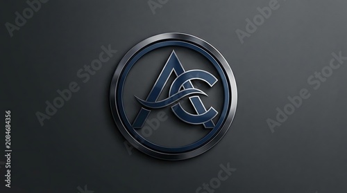 Silver AC initial monogram logo on dark wall.