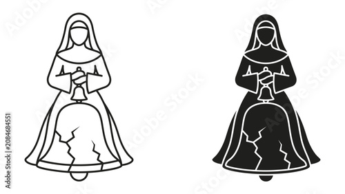 Obraz na plátně Nun Iconography: A religious nun holding a bell