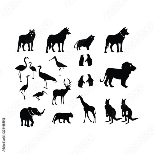 Photography Set of wild animals silhouette vector illustration isolated on white background
