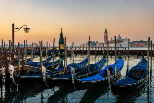 Venice gondolas at sunrise