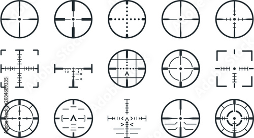 фотографія Crosshair sniper reticle weapon sight target aim vector icon set collection isol