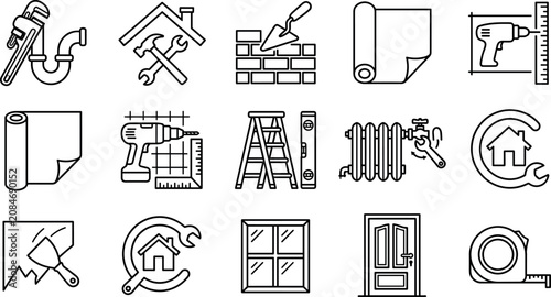 Obraz na plátně Home renovation construction tools maintenance repair house building line vector