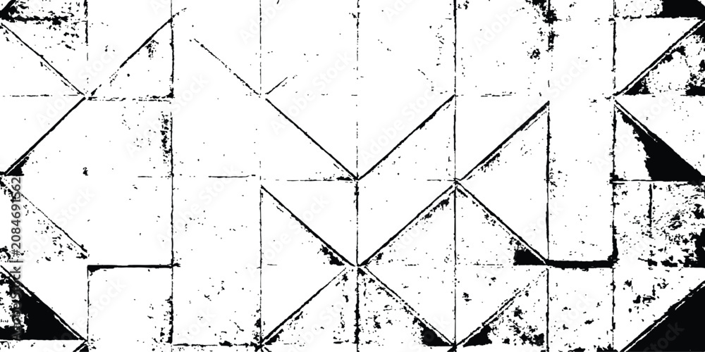 Obraz premium Distressed geometric pattern background with rough triangles, squares, and grunge texture vector illustration.